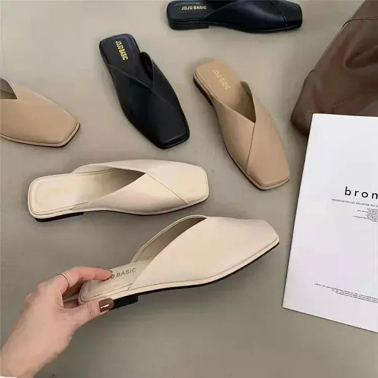2025 Sandals Female Slippers Women Fashion Flat Casual Mules Square Toe Sandals Women Flat Outdoor Walking Slides Zapatillas
