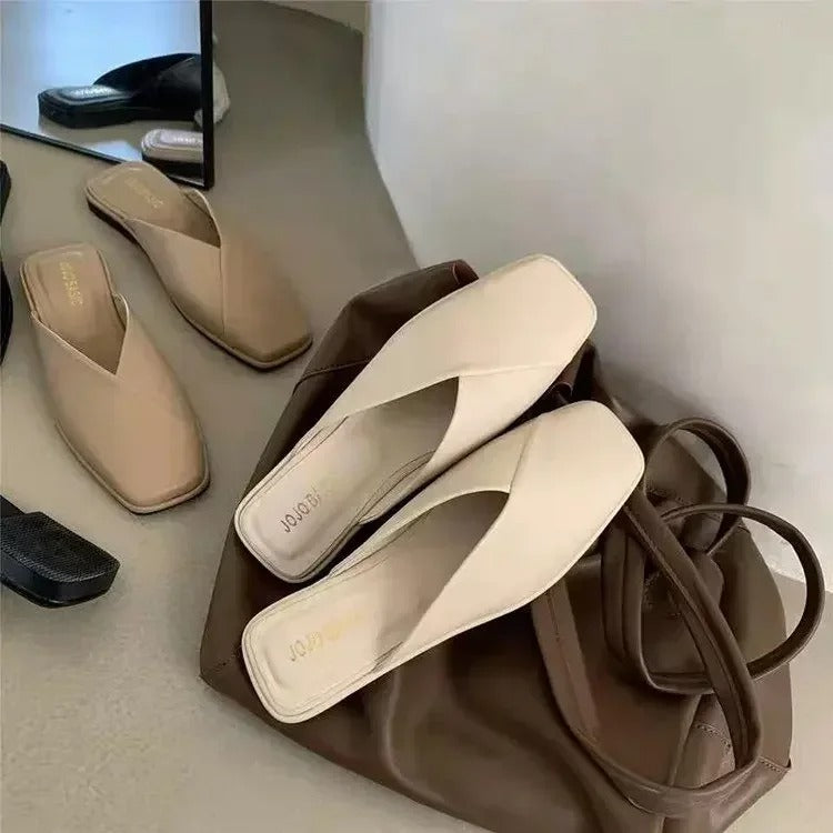 2025 Sandals Female Slippers Women Fashion Flat Casual Mules Square Toe Sandals Women Flat Outdoor Walking Slides Zapatillas