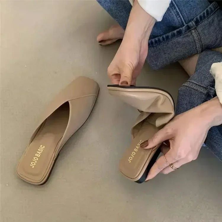 2025 Sandals Female Slippers Women Fashion Flat Casual Mules Square Toe Sandals Women Flat Outdoor Walking Slides Zapatillas