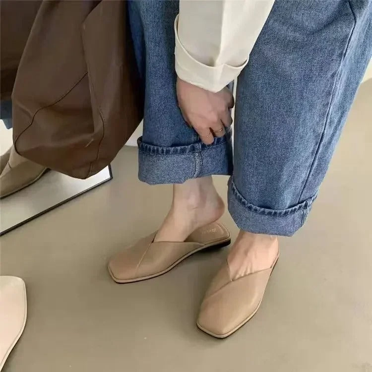 2025 Sandals Female Slippers Women Fashion Flat Casual Mules Square Toe Sandals Women Flat Outdoor Walking Slides Zapatillas