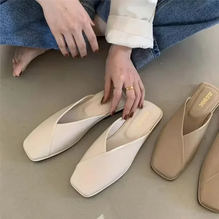 2025 Sandals Female Slippers Women Fashion Flat Casual Mules Square Toe Sandals Women Flat Outdoor Walking Slides Zapatillas