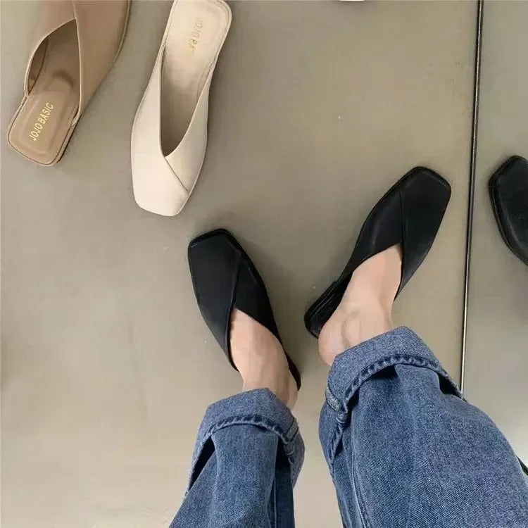 2025 Sandals Female Slippers Women Fashion Flat Casual Mules Square Toe Sandals Women Flat Outdoor Walking Slides Zapatillas
