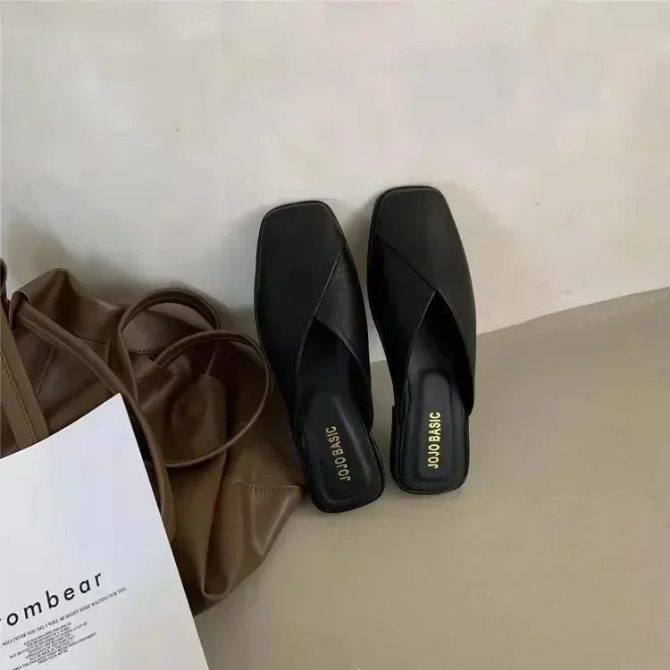 2025 Sandals Female Slippers Women Fashion Flat Casual Mules Square Toe Sandals Women Flat Outdoor Walking Slides Zapatillas