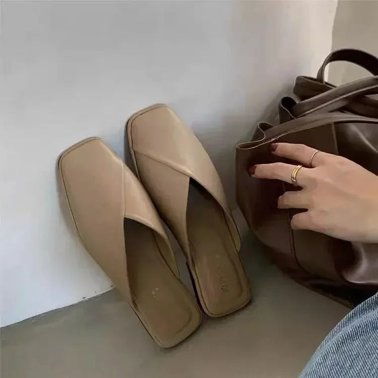 2025 Sandals Female Slippers Women Fashion Flat Casual Mules Square Toe Sandals Women Flat Outdoor Walking Slides Zapatillas