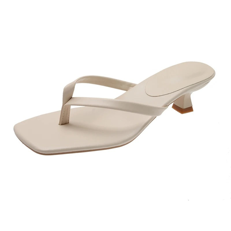 2025 New Hot Selling High Quality Solid Color Square Toe Summer Ladies Slippers Low Heel Comfortable Women's Shoes Thick Heel