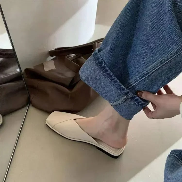 2025 Sandals Female Slippers Women Fashion Flat Casual Mules Square Toe Sandals Women Flat Outdoor Walking Slides Zapatillas