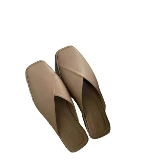 2025 Sandals Female Slippers Women Fashion Flat Casual Mules Square Toe Sandals Women Flat Outdoor Walking Slides Zapatillas