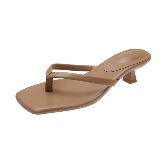2025 New Hot Selling High Quality Solid Color Square Toe Summer Ladies Slippers Low Heel Comfortable Women's Shoes Thick Heel